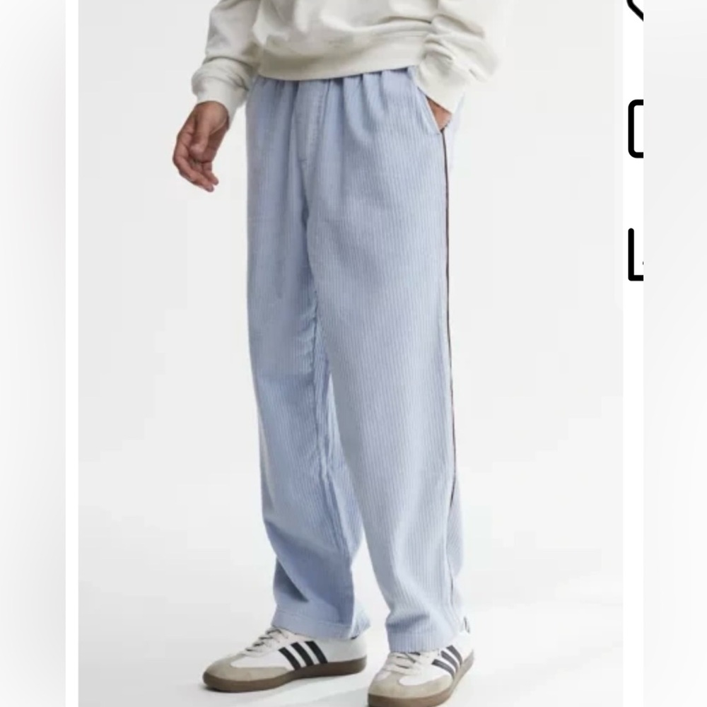 Urban outfitters RELAXED FIT CORDUROY BEACH PANT IN SLATE Blue with brown trim